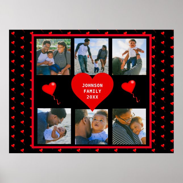 Family Photo Collage Family Heart Black Background Poster (Framsidan)