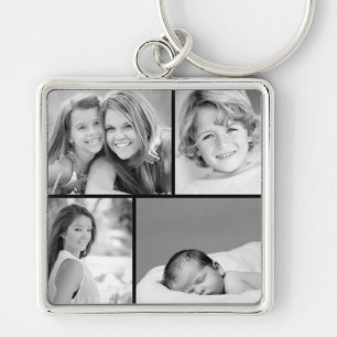Family Photo Collage Fyrkantig Silverfärgad Nyckelring