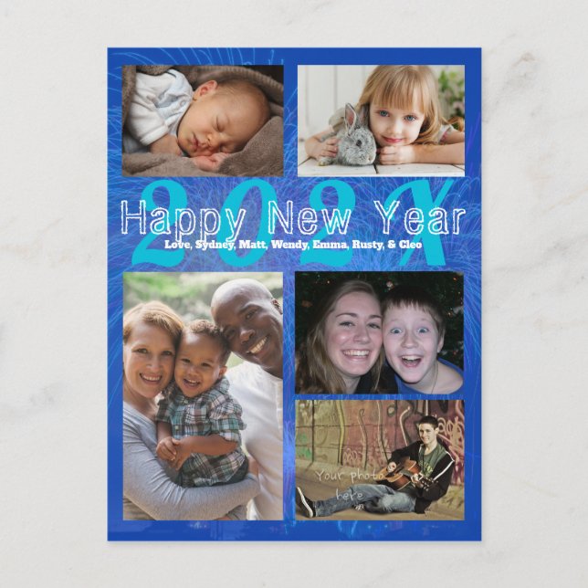 Family Photo Collage Gott nytt år Hälsning Postc Vykort (Framsida)