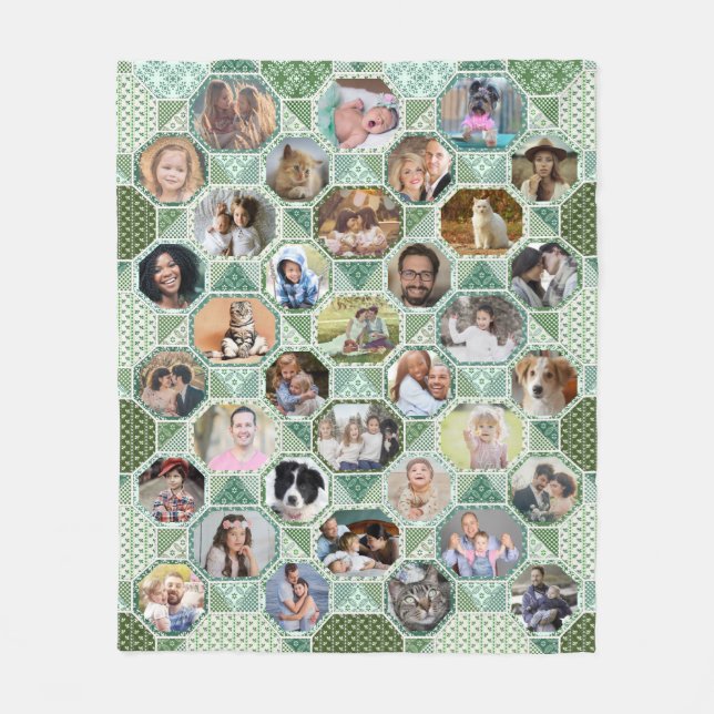 Family Photo Collage Grönt Quilt Se 35 Bilder Easy Fleecefilt (Framsidan)