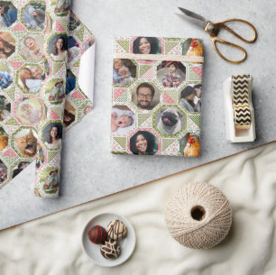 Family Photo Collage Grönt Rosa Quilt 28 Bild Presentpapper