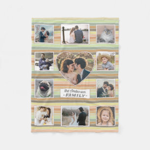 Family Photo Collage Heart 11 Anpassningsbars Retr Fleecefilt