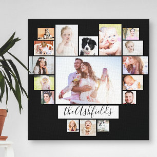 Family Photo Collage Heart 17 Bilder Namn Black