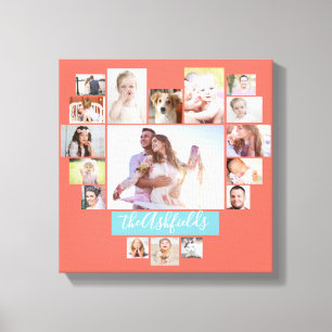 Family Photo Collage Heart 17 Bilder Namn Coral
