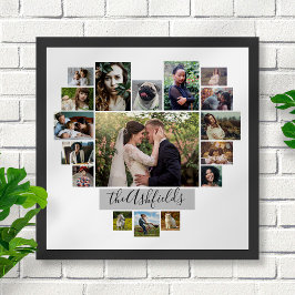 Family Photo Collage Heart 17 Bilder Namn White Poster