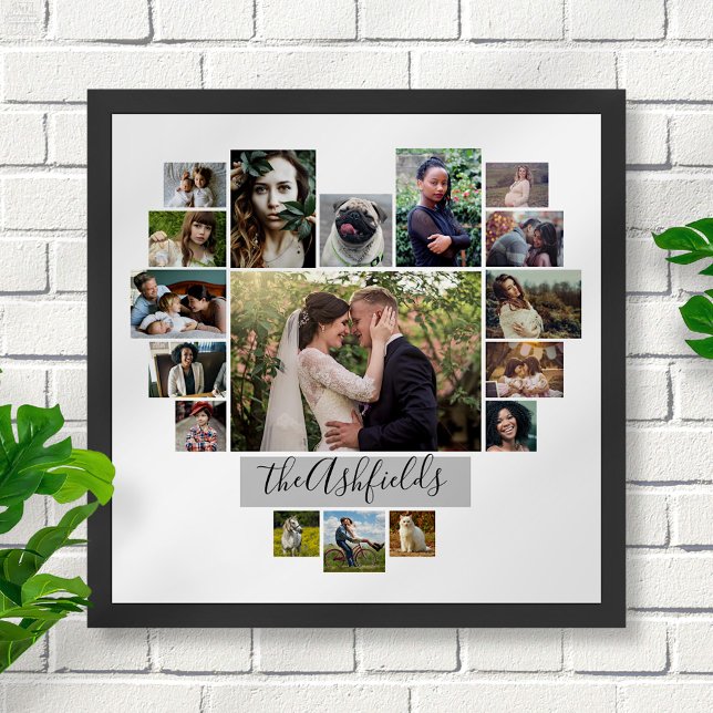 Family Photo Collage Heart 17 Bilder Namn White Poster (Skapare uppladdad)