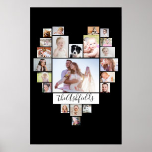 Family Photo Collage Heart 22 Bilder Black 20 x 30 Poster