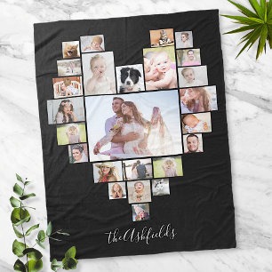 Family Photo Collage Heart 25 Bilder Namn Black Fleecefilt