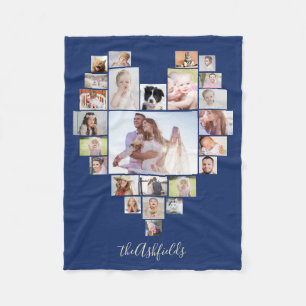 Family Photo Collage Heart 25 Bilder Namn Blue Fleecefilt