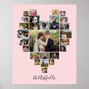 Family Photo Collage Heart 25 Bilder Namn Rosa Poster