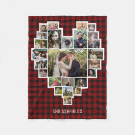 Family Photo Collage Heart 25 Bilder Red Plaid Fleecefilt