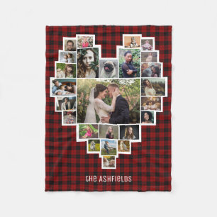 Family Photo Collage Heart 25 Bilder Red Plaid Fleecefilt