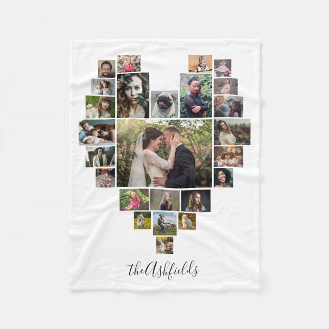 Family Photo Collage Heart 25 Bilder White Fleecefilt (Framsidan)