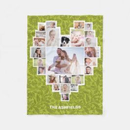 Family Photo Collage Heart Blommigt Grönt 25 Pic D Fleecefilt