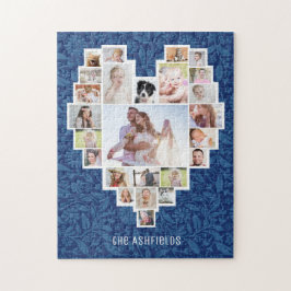 Family Photo Collage Heart Blue Blommigt 25 Pic Na Pussel