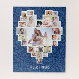 Family Photo Collage Heart Blue Blommigt 25 Pic Na Pussel