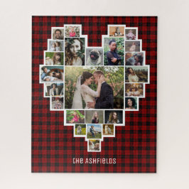 Family Photo Collage Heart Red Play 25 Pic Namn Pussel