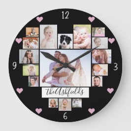 Family Photo Collage Hearts 17 Bilder Namn Black Stor Klocka