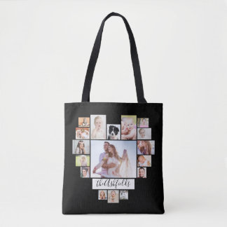 Family Photo Collage Hearts 34 Bilder Namn Black Tygkasse