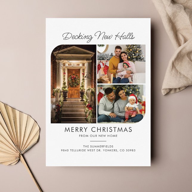 Family Photo Collage Helgdag Flytta-meddelande (Family Photo Collage Decking New Halls Christmas Moving Announcement Postcard)