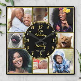 Family Photo Collage Instagram Bild Oval Guld Fyrkantig Klocka