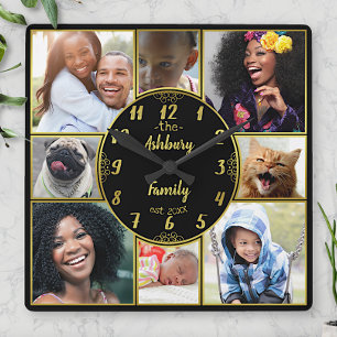 Family Photo Collage Instagram Bild Oval Guld Fyrkantig Klocka