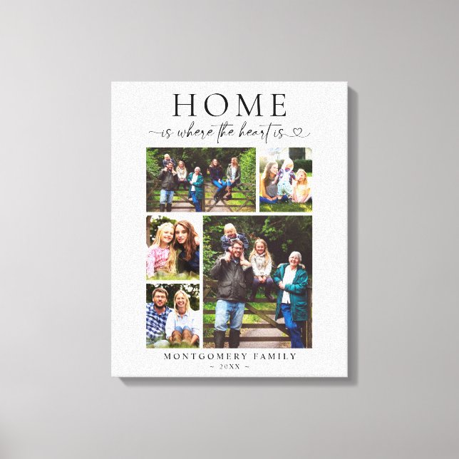 Family Photo Collage Keepsake Heart Script Canvastryck (Framsida)