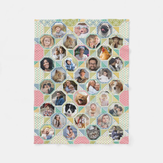 Family Photo Collage Light Quilt Se 35 PIC Lg Sm Fleecefilt (Framsidan)