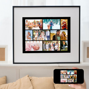Family Photo Collage Masonry Stil Black Poster
