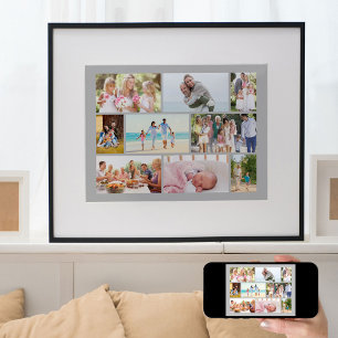 Family Photo Collage Masonry Stil Grått Poster