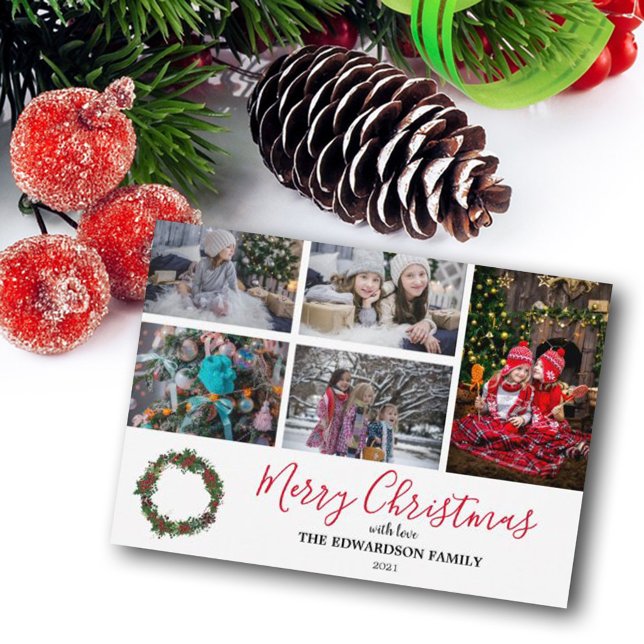 Family photo collage Merry Christmas Julkort (Create your ow family photo collage Merry Christmas Holiday Card.)