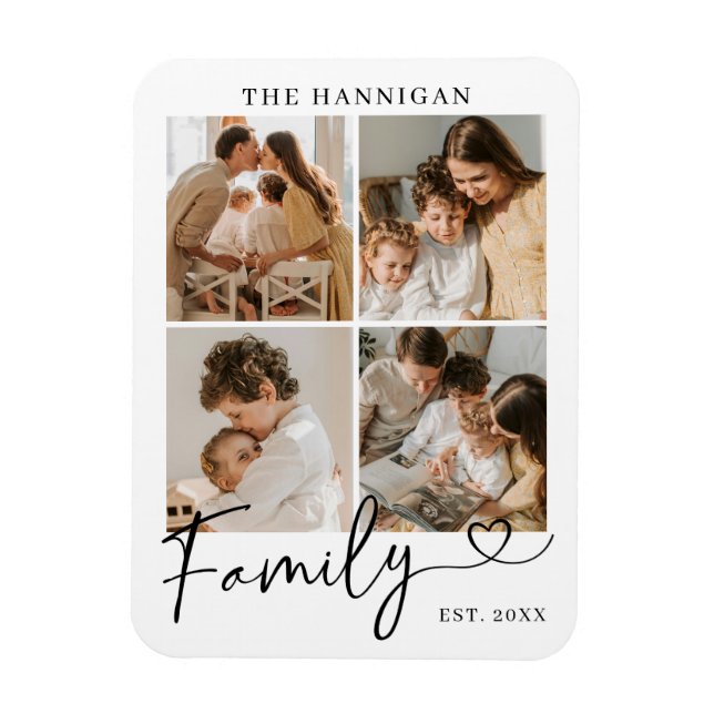 Family Photo Collage Modern Heart Script Magnet (Vertikal)