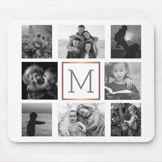 Family Photo Collage Monogram Black & White Musmatta (Framsidan)