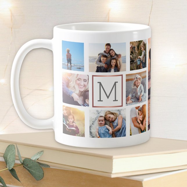 Family Photo Collage Monogram Kaffemugg (Skapare uppladdad)