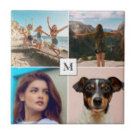Family Photo Collage Monogram  Kakelplatta<br><div class="desc">Fin anpassningsbar fotopanel för ditt hem med fyra av dina favoritfoton och monogram.</div>