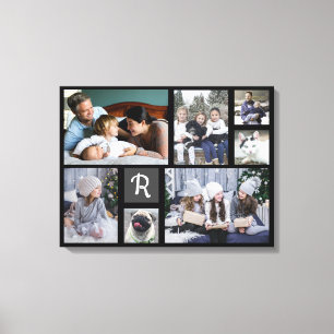 Family Photo Collage Monogrammed 7 Bilder Black