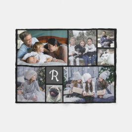 Family Photo Collage Monogrammed 7 Bilder Black Fleecefilt