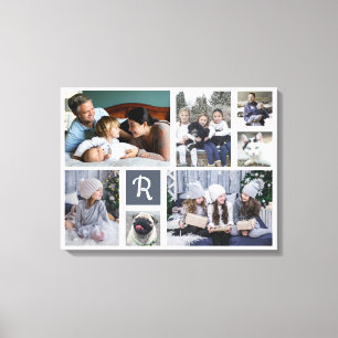 Family Photo Collage Monogrammed 7 Bilder White