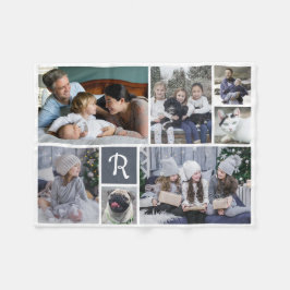 Family Photo Collage Monogrammed 7 Bilder White Fleecefilt