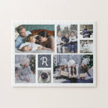 Family Photo Collage Monogrammed 7 Bilder White
