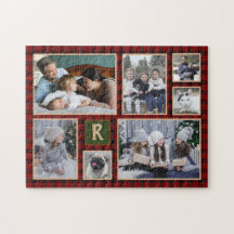 Family Photo Collage Monogrammed Red Buffalo Pache