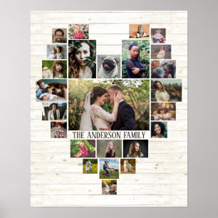 Family Photo Collage Namn in Heart 25 Bilder lt Wo Poster