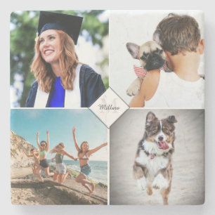 Family Photo Collage Namn Monogram Stenunderlägg
