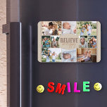 Family Photo Collage och Lycklig Quote Neutralt Be Magnet<br><div class="desc">Fotokollage med 10 av dina favoritfoton. Ordalydelsen i mitten lyder "tro vara lycklig" och är skriven med fet stil och avslappnad, typsnittsskript för smala. Fotomallen är inställd så att du kan lägga till 10 bilder, som visas i liggande, kvadratisk och porträtt bilder i ge så mycket flexibilitet som möjligt för...</div>