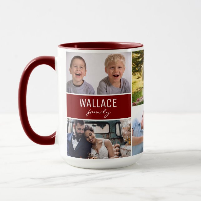 Family Photo Collage Personalized Reunion Red Mugg (Vänster)