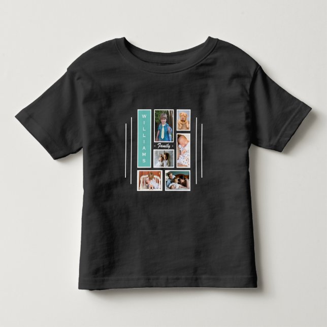 Family Photo Collage Personlig Black White Teal T Shirt (Framsida)