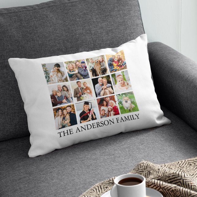 Family Photo Collage Prydnadskudde (Customize to change text size, text style or background color.)