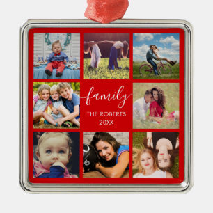 Family Photo Collage Red Anpassningsbar Ceramic Or Julgransprydnad Metall