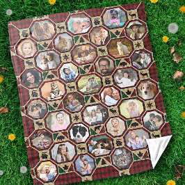 Family Photo Collage Red Black Buffalo Play Quilt Fleecefilt