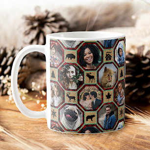 Family Photo Collage Red Black Buffalo Play Quilt Kaffemugg
